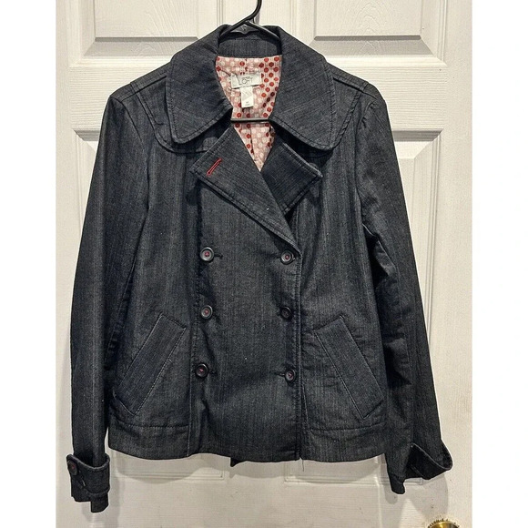 ANN TAYLOR LOFT Double Breasted Lined Denim Jacket Sz M Medium‎ - Picture 1 of 7